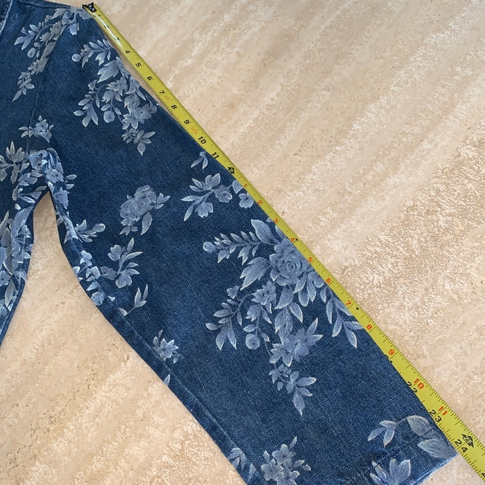 DENIM & CO denim jacket, bleach stencil white  flowers, buttons, pockets M - Picture 15 of 17